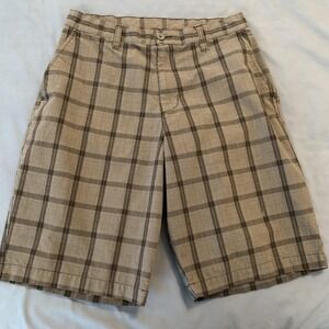 Burnside Shorts Mens 30 Brown Tan Plaid Flat Front Casual Chino Golf Shorts